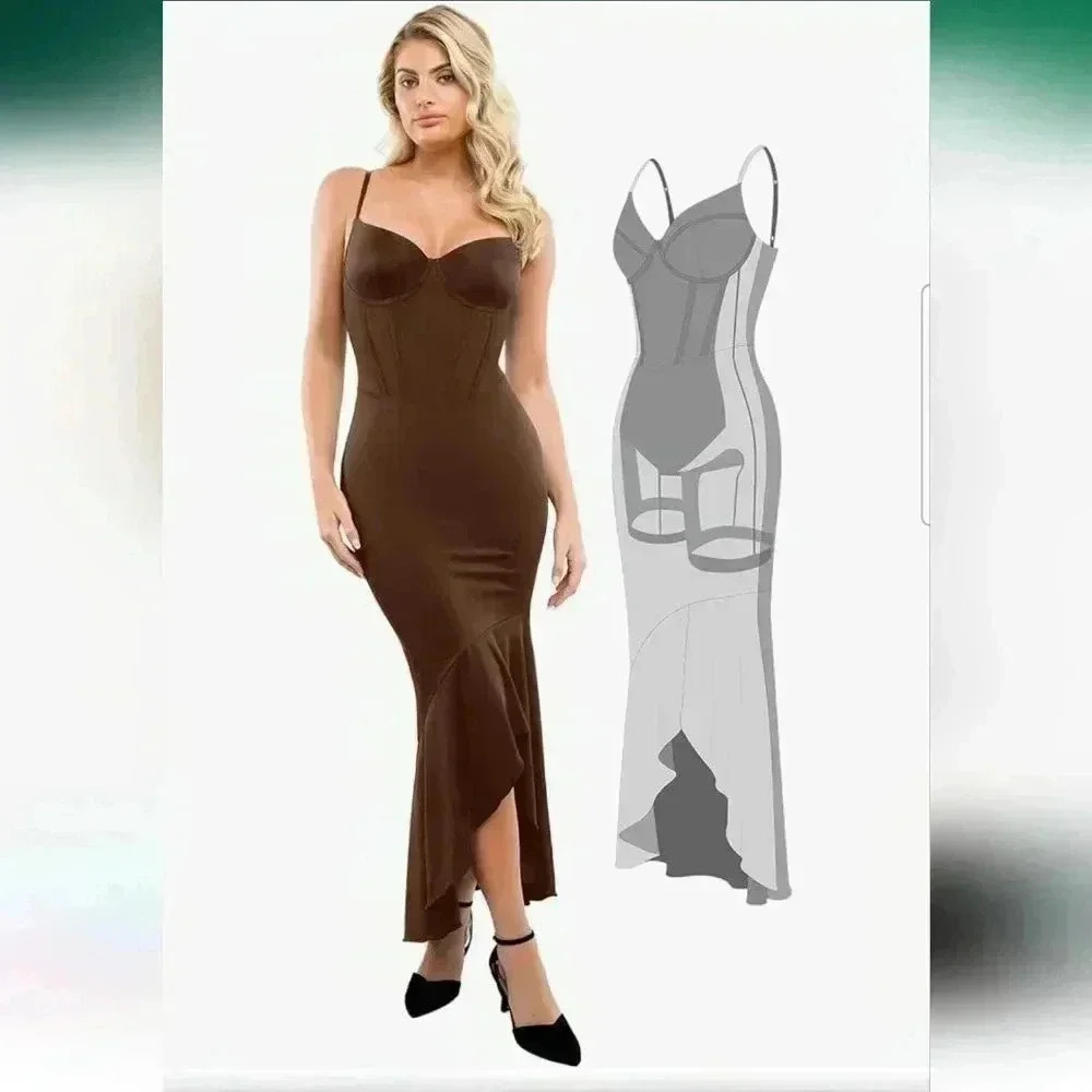 Popilush Women's Brown Corset Shapewear Tummy Control Dress Size XXL